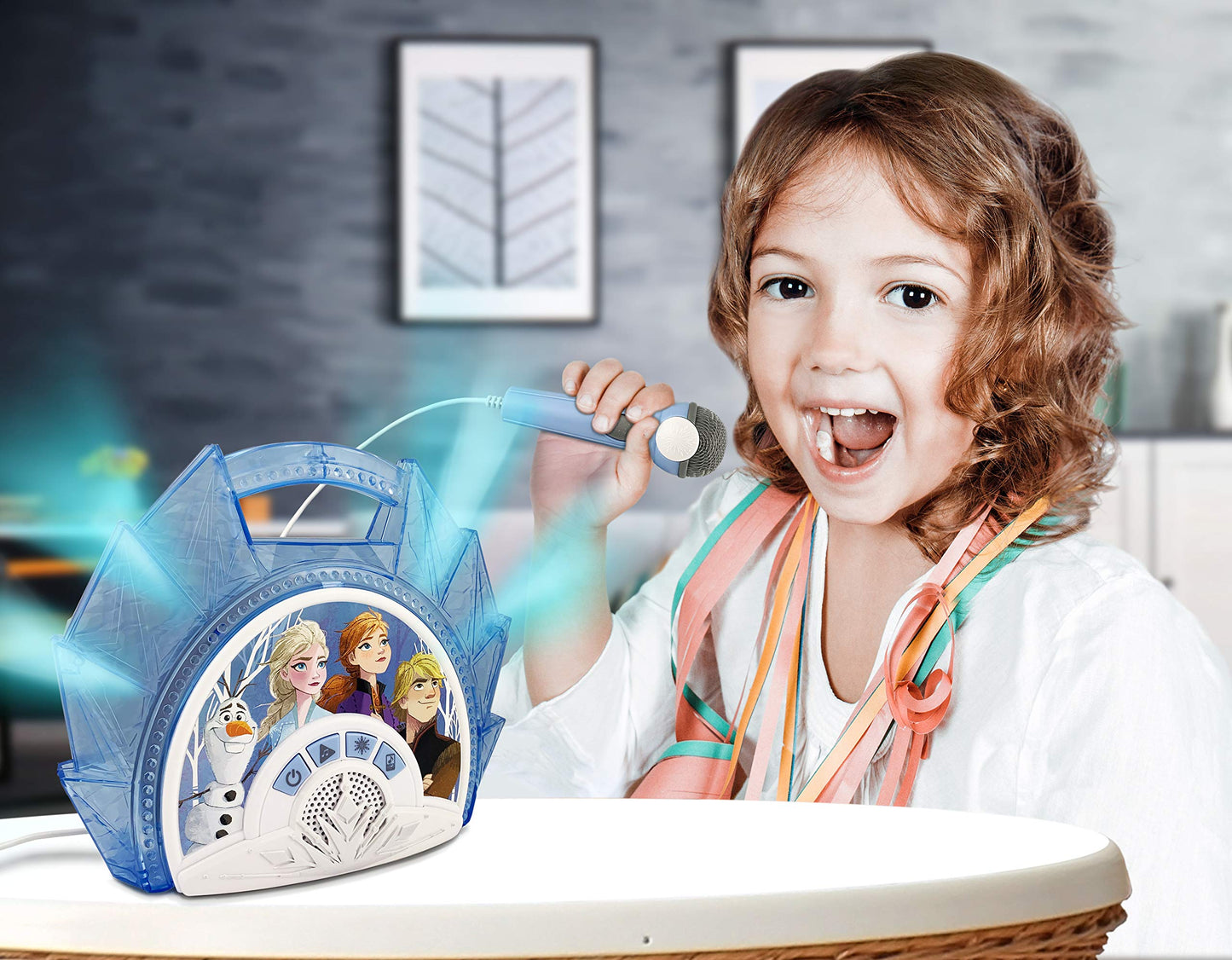 Frozen 2 Sing Along Boombox With Microphone, Built In Music, Flashing Lights, Real Working Mic For Kids Karaoke Machine, Connects Mp3 Player Aux In Audio Device