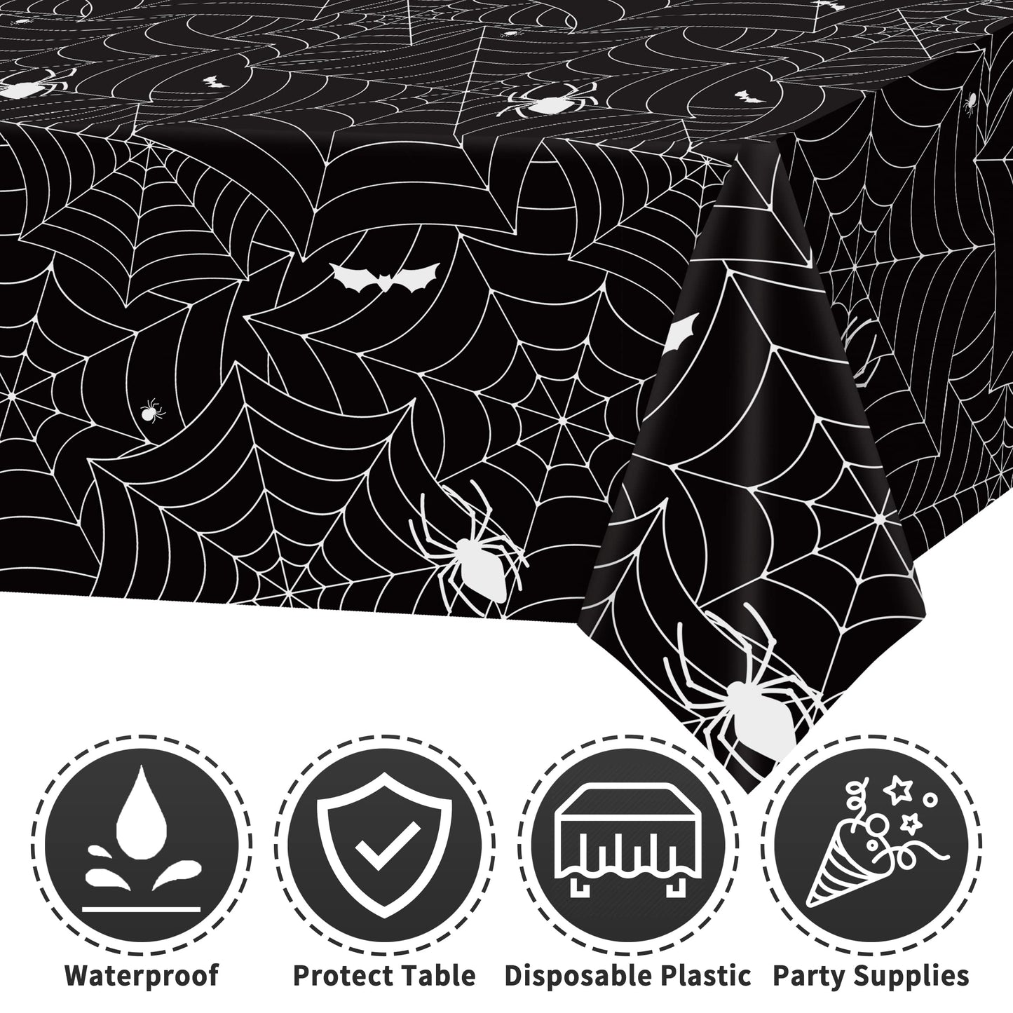 Halloween Tablecloth 3Pcs Black Spider Web Tablecloth Halloween Party Decorations Supplies Rectangular Spider Cobweb Plastic Table Cover For Halloween Baby Shower, Birthday Decorations - 54' X 108'