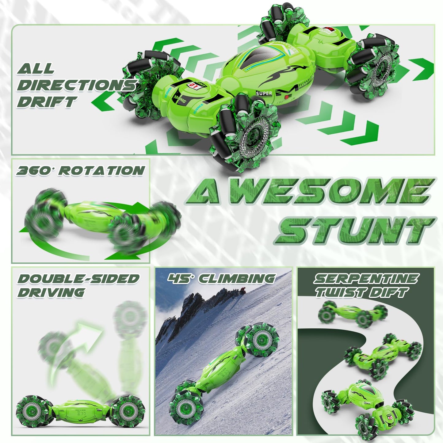 Nitigo Gesture RC Car Hand Controlled RC Car Toys for Boys Girls 6-12, 2.4GHz 360 Rotation 4WD Gesture Sensing RC Stunt Car with