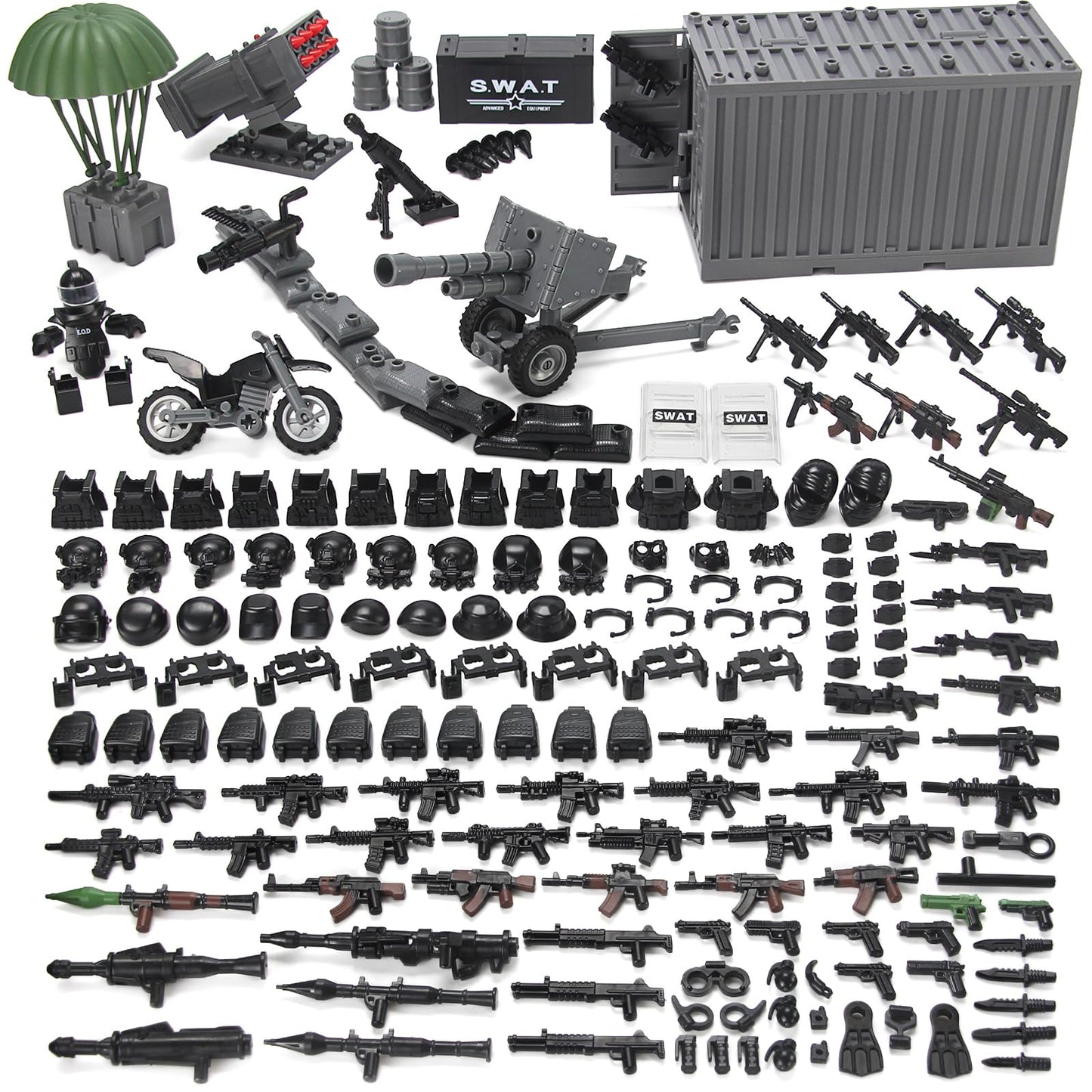 SWAT Team Military Accessories Kit 325 Pcs  Pack Gear E.O.D Suit NVD Helmet Shipping Container protective coveringy Building Block Toy for Police Soldiers Compatible with Major Brands