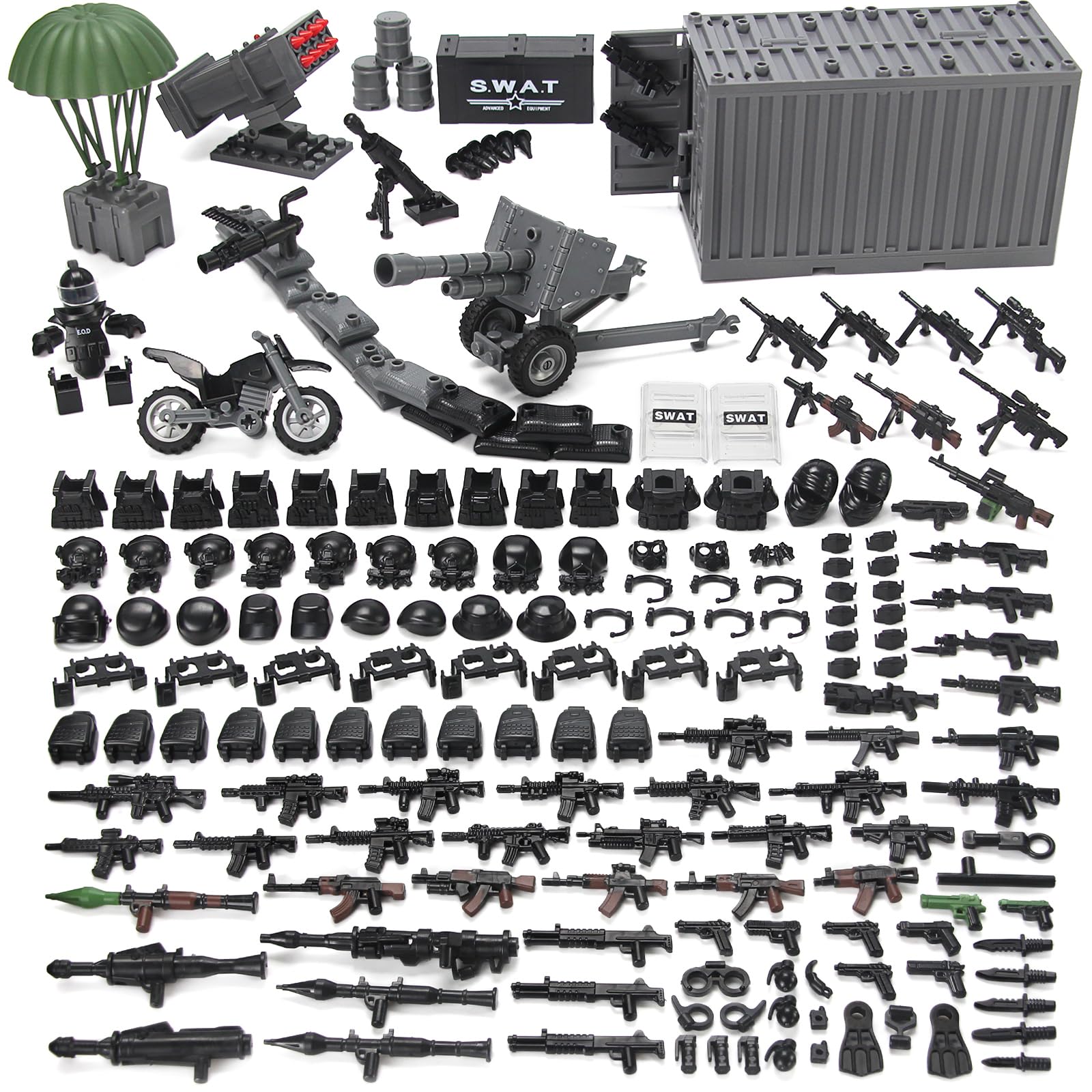 SWAT Team Military Accessories Kit 325 Pcs  Pack Gear E.O.D Suit NVD Helmet Shipping Container protective coveringy Building Block Toy for Police Soldiers Compatible with Major Brands