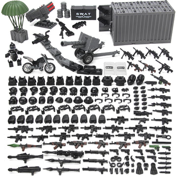 SWAT Team Military Accessories Kit 325 Pcs  Pack Gear E.O.D Suit NVD Helmet Shipping Container protective coveringy Building Block Toy for Police Soldiers Compatible with Major Brands