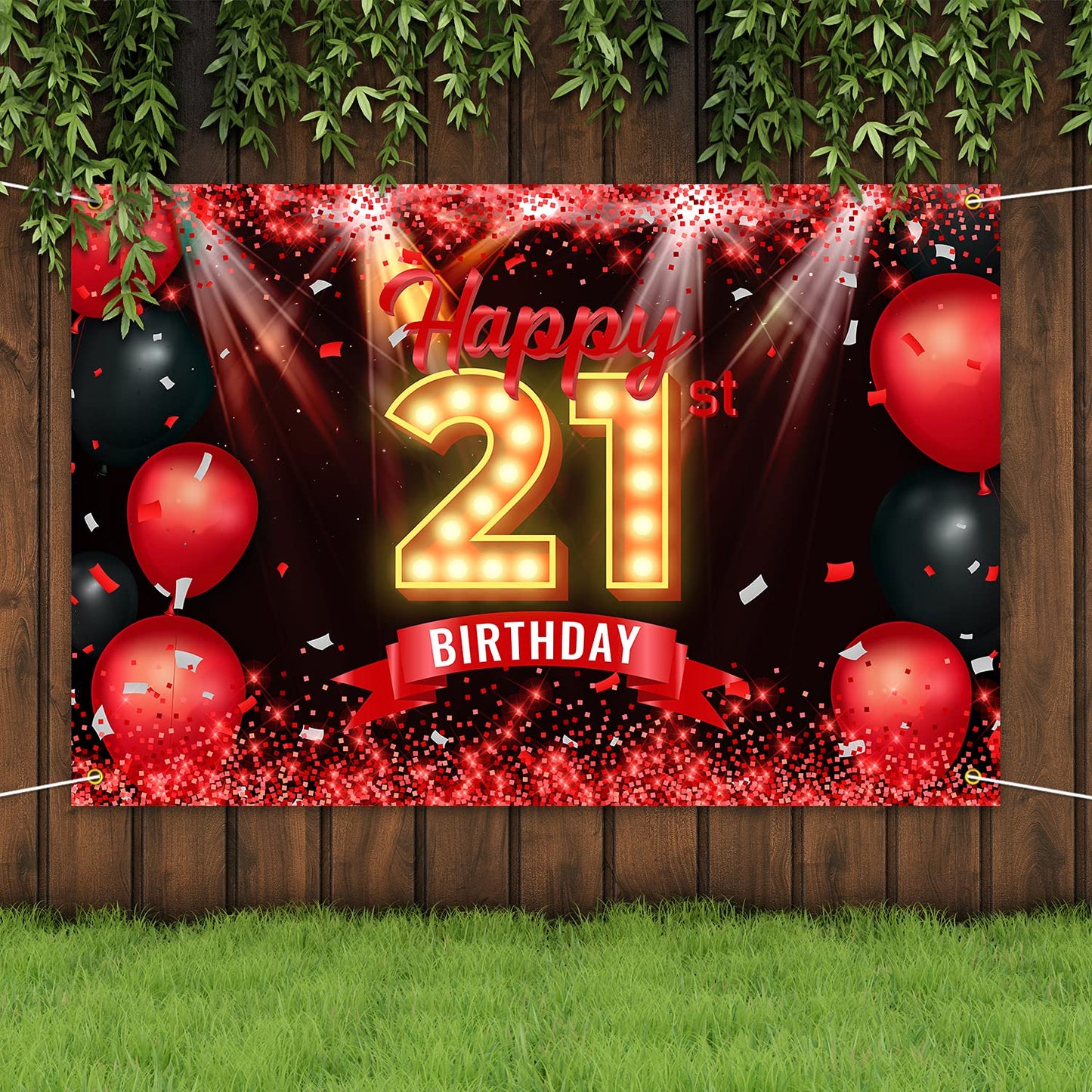 Happy 21St Birthday Banner Backdrop Red And Black 21 Years Old Background Bday Decorations For Girls Boys Women Men Photography Party Supplies Glitter