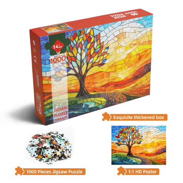 Colorful Stained Glass Tree of Life Puzzle - 1000 Pieces Jigsaw Puzzle for Adults - Challenging and Unique (19.7x27.6 in)
