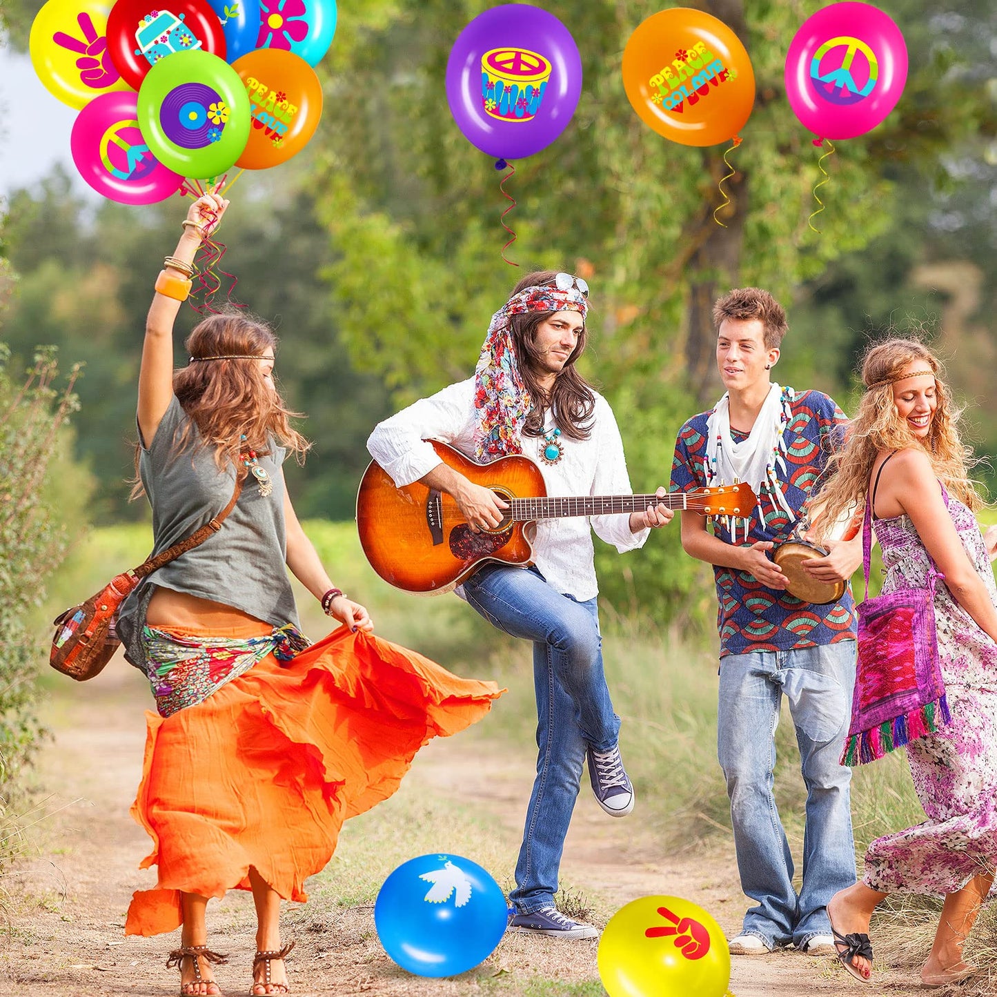 40 Pack 60s Hippie Theme Party Balloons Decorations, 12 Inch Retro Flower Groovy Party Power Peace Sign Party Latex Balloons fo