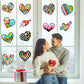 Haooryx 12Pcs Valentines Heart Paper Suncatcher for Kids, Heart Shaped Tissue Paper Craft DIY Window Stained Glass Effect Suncat