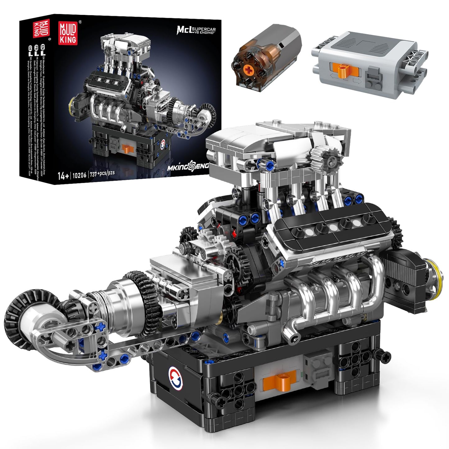 Mould King Supercar V8 Engine Building Blocks Sets, Build A Engine Model Kit That Runs, Moc Engineering Model Building Kit, 737