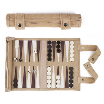 Sondergut Roll-Up Portable Suede Backgammon Game Set - Ideal For Rv Travel, Cruise, Airplane, Camping, Backpacking, Road Trips, Etc. Multiple Colors (Cream)