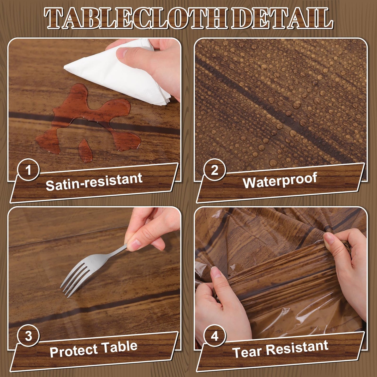 3 Pack Wood Grain Plastic Tablecloth, 54 X 108Inch Rustic Wood Table Covers for Rectangle Table Disposable Vintage Farmhouse Tab