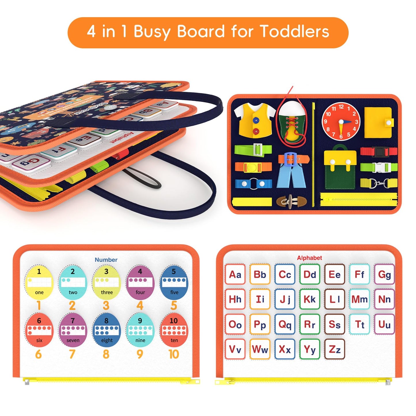 Freebear Busy Board Toddler Travel Toys Sensory Toys For Toddlers 1 2 3 4, Montessori Learning Toys For Toddlers Activities Board, Educational Toys For 3 4 Year Old Boys Girls Gift, Classy