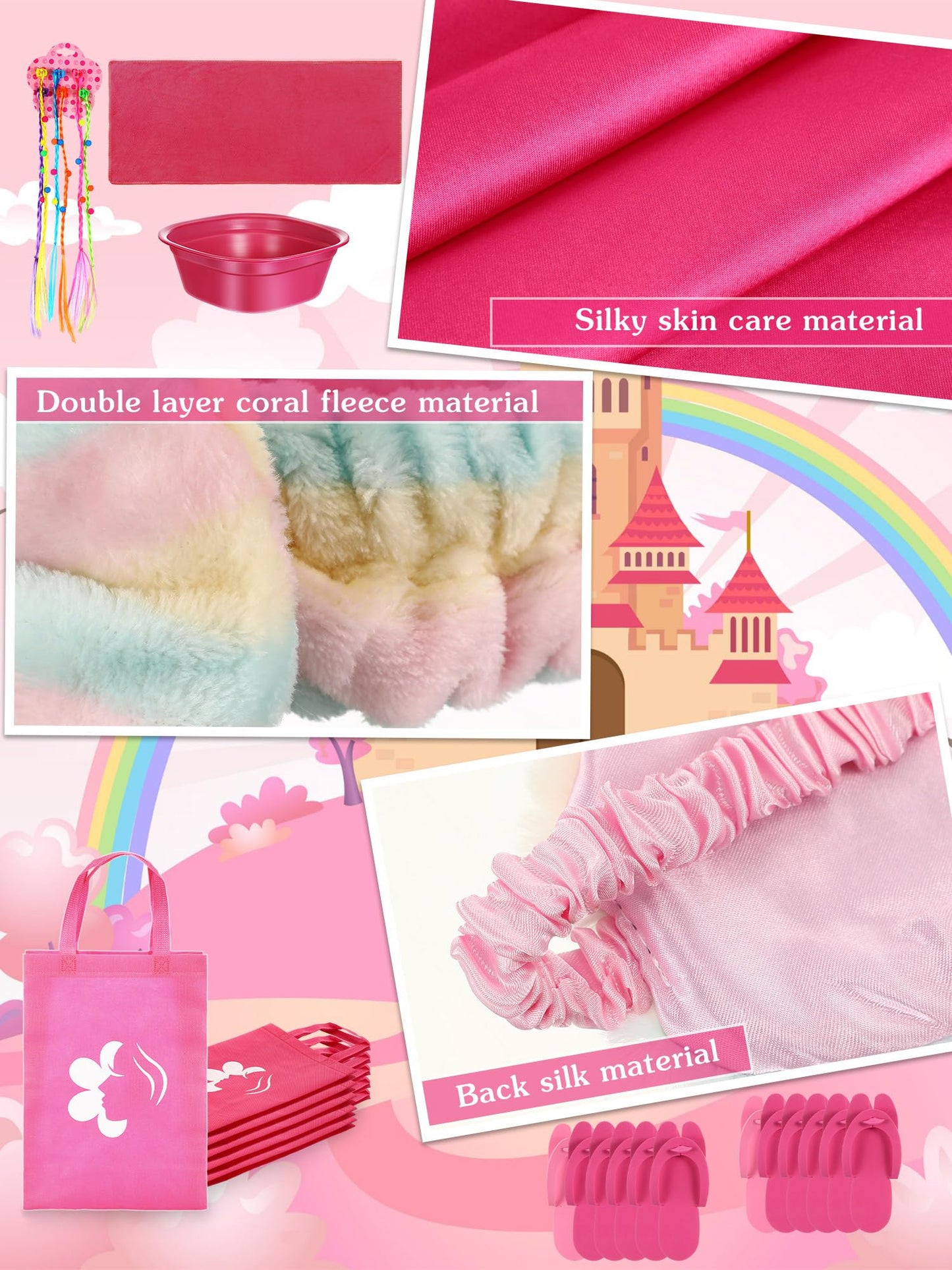 Suhine 6 Set Spa Party Supplies for Girls, Kids Satin Robes Nail Salon Kit Spa Kit Accessories for Birthday Party Favors (Classi