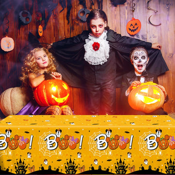 Gupesxu Mouse Halloween Party Decorations-3pcs Happy Boo Day Tablecloth, Yellow Pumpkin Ghost Mouse Halloween Tablecloth for Kid