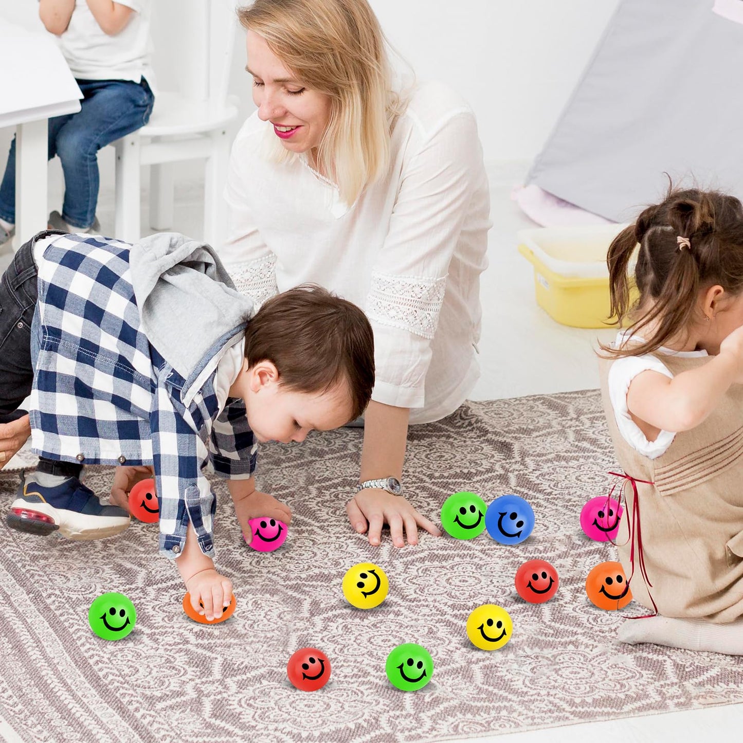96 Pack Smile Face Stress Balls Bulk 2 Inch Funny Face Stress Relief Balls Colorful Mini Squeeze Balls Foam Smile Face Toys For