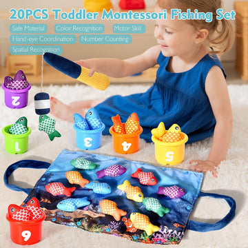 BAHIAKLO Montessori Cloth Fishing Game Toy for Toddlers, 1-3 Years, Small, Green/Blue/Yellow/Orange, Model ZDY1