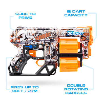 X-Shot Skins Dread Sonic Retro Blaster With 24 Darts - Malice Skin By Zuru, Double Rotating Barrels, Air Pocket Dart Technology, Toy Foam Blaster For Kids, Teens And Adults