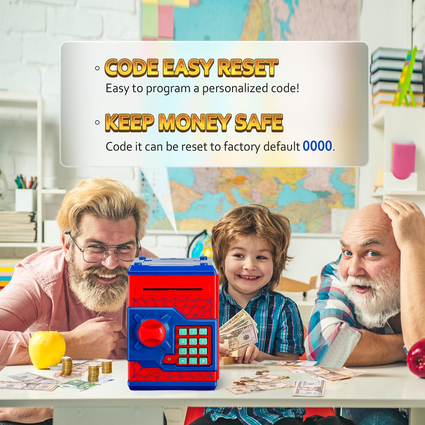 Atm Piggy Bank For Boys Girls, Vcertcpl Mini Atm Coin Bank Money Saving Box With Password, Kids Safe Money Jar For Adults With Auto Grab Bill Slot, Great Gift Toy Bank For Kids S Red