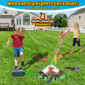 Otoseth Dinosaur Toys Rocket Launcher For Kids, 4 Rockets With Launcher Pad, Launch Up To 100 Ft, Dinosaur Toys For Kids, Outdoo