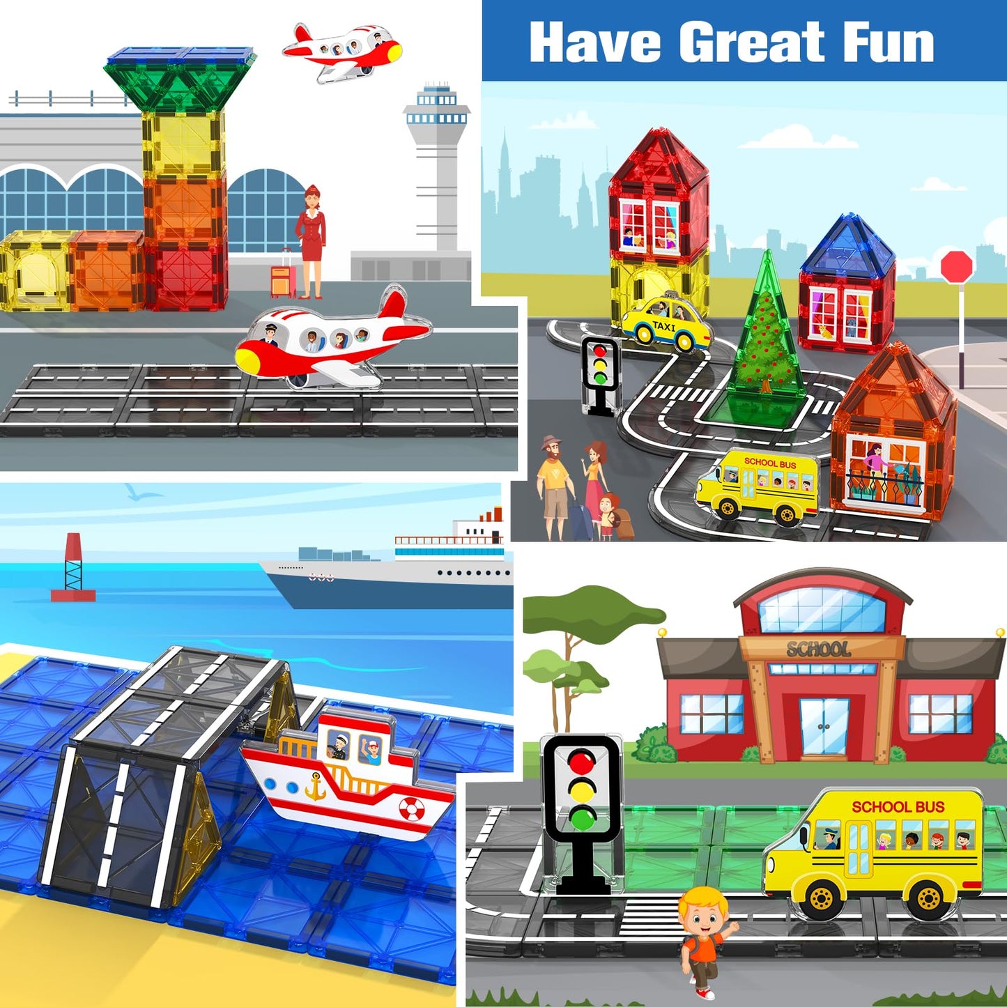 Magnetic Tiles Road Toys For 3+ Year Old Toddler, Magnetic Blocks Building Toys For Kids Ages 3-5 5-7 Girls Boys, Stem Montessor