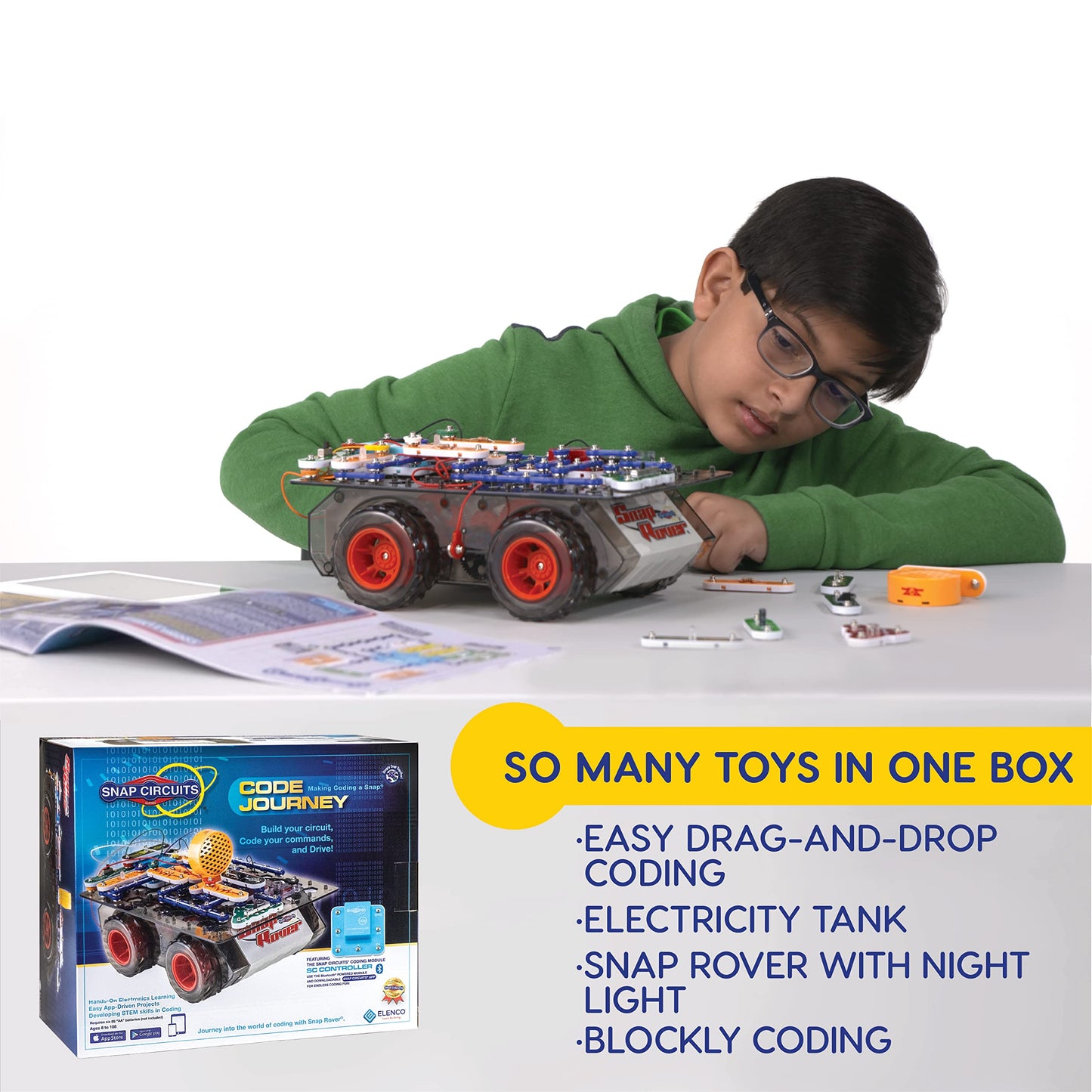 Snap Circuits Code Journey, Build Your Circuit, Code Your Commands, And Drive, Bluetooth Controlled, Stem Building Toy For Ages 8 To 108