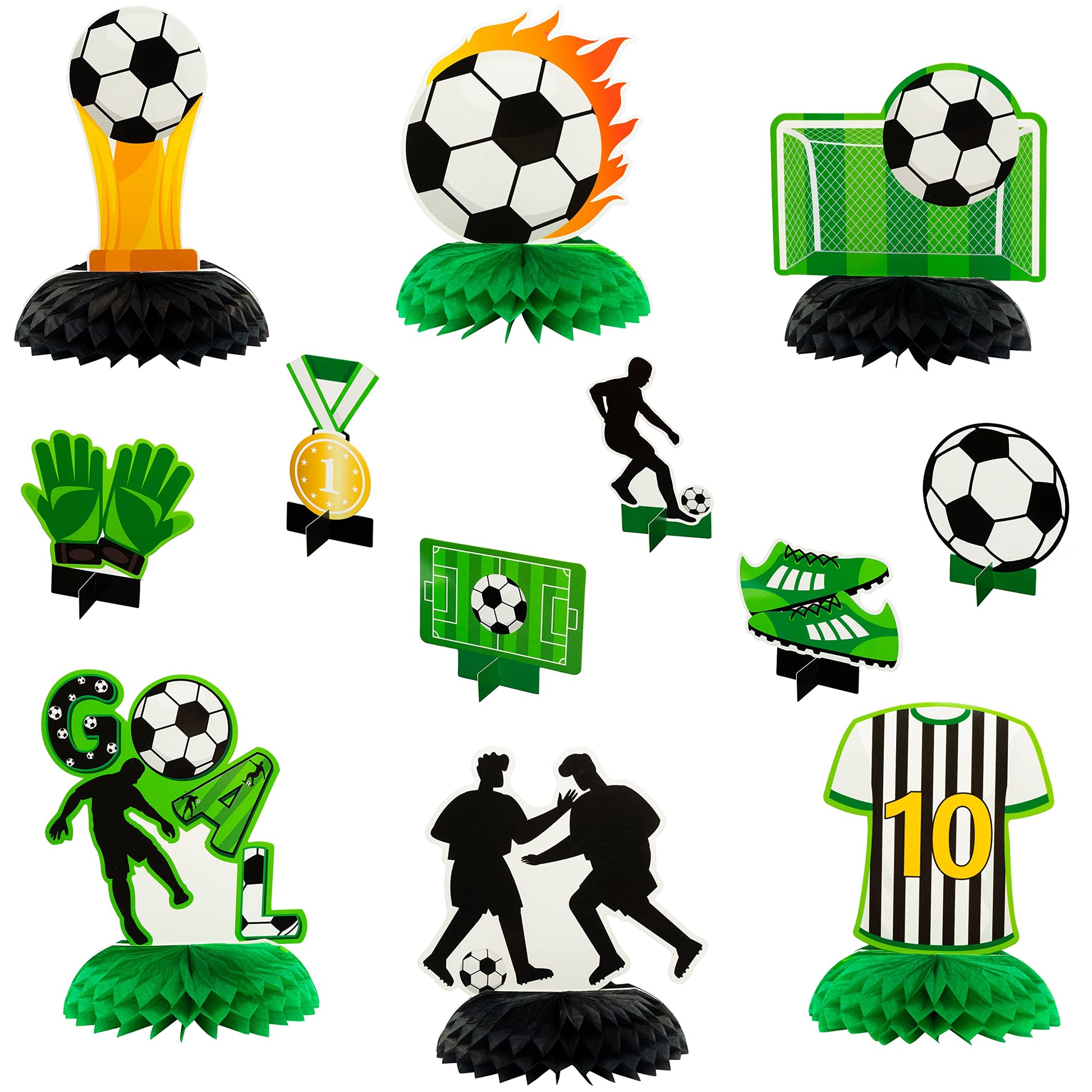 ANGOLIO 12PCS Black White Soccer Ball Honeycomb Decorations - 3D Football Theme Party Centerpieces for Kids Birthday, Table Topp