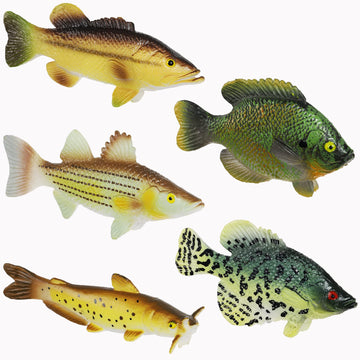 Toy Fish Factory American Angler Toy Fish Set - Miniature Largemouth Bass, Crappie, Bluegill, Catfish, Striped Bass - Multicolor, Plastic