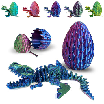 3D Printed Dinosaur Toy, 3D Printed Skeleton Dinosaur Egg With Articulated Tyrannosaurus Rex, Mystery Crystal Dinosaur Flexible Rexi Toys With Bone, Articulated Fidget Dragon For Autism/Adhd