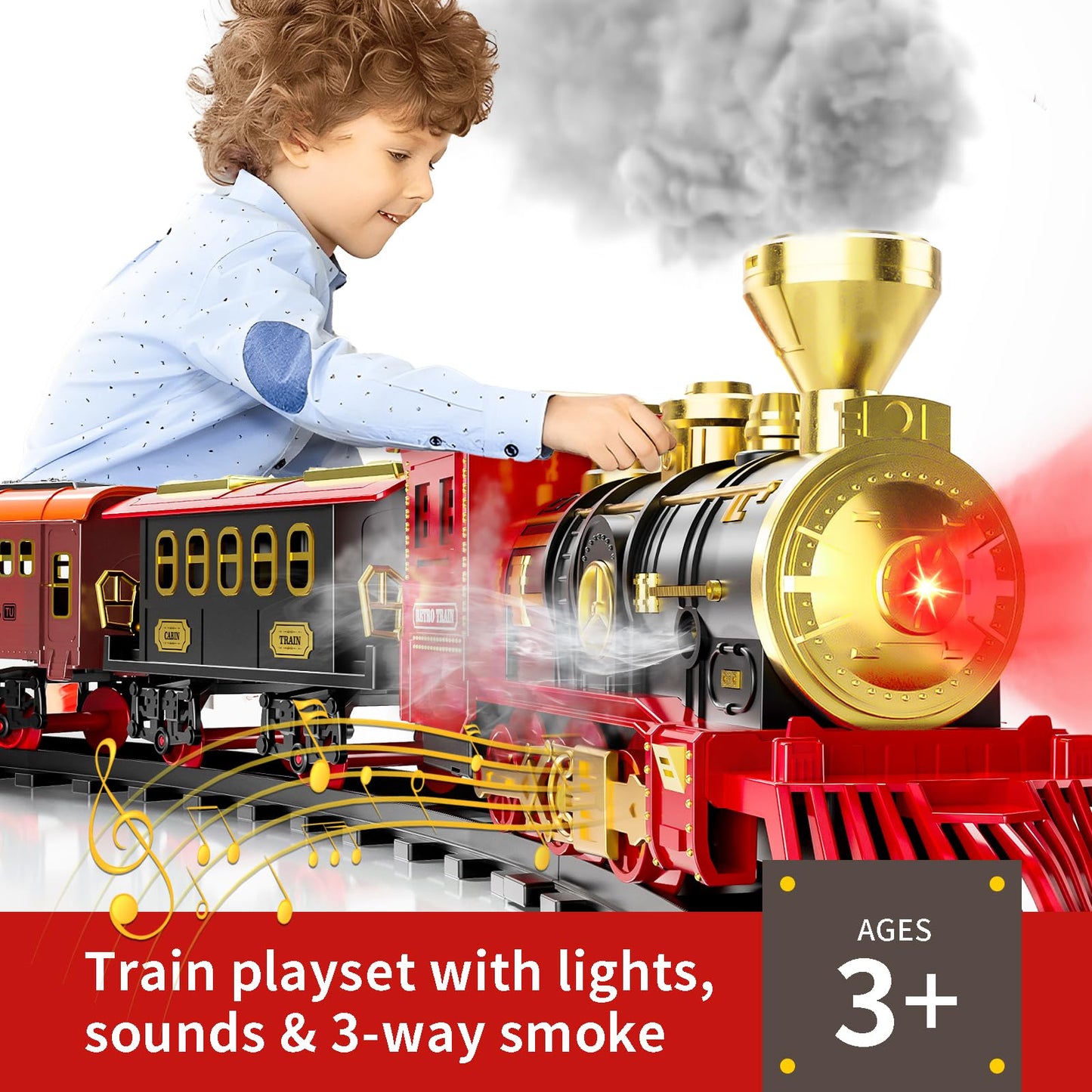 Pupu Pig Train Set, Christmas Train Toys For Kids Gifts, Electric Train With 3 Way Smoke Locomotive, Lights & Sound, Large Class