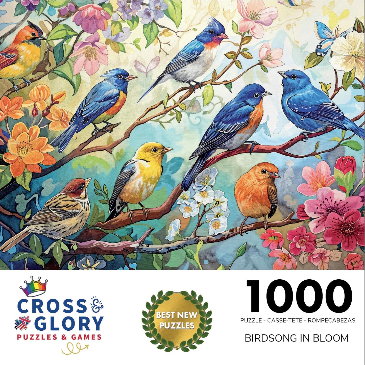 Cross & Glory - Birdsong In Bloom - 1000 Piece Jigsaw Puzzle For Adults | Audubon Birds | Perfect For Nature Lovers