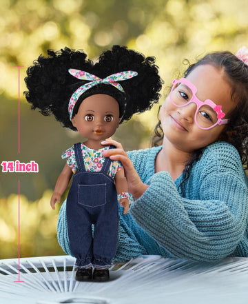 Gagaku Black Doll For Girls, 14'' Black Baby Dolls Set For Toddlers Kids 2 3 4 5 6 Years Old, Black Girl Baby Doll With Natural