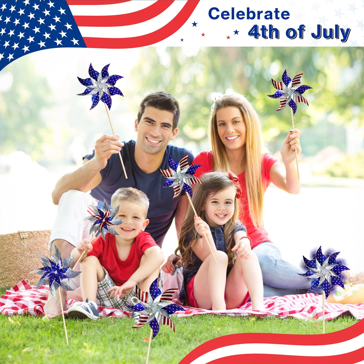 HOOSUN 10 Pcs American Flag Patriotic Pinwheels Fourth of July Decor Outdoor, Garden Wind Spinners Patriotic Decor Independence