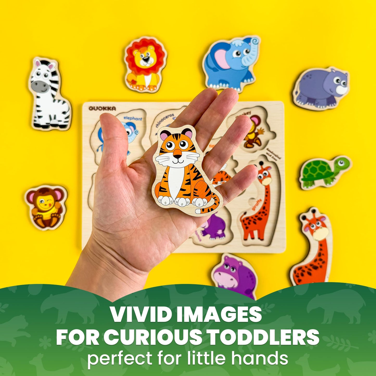 Quokka Wooden Puzzles For Toddlers 1-2 – 4 Set Pegged Puzzles For Kids Ages 1-2 – Animal Safari Learning Toy For Kids – Gift Realistic Educational Game For Boy And Girl