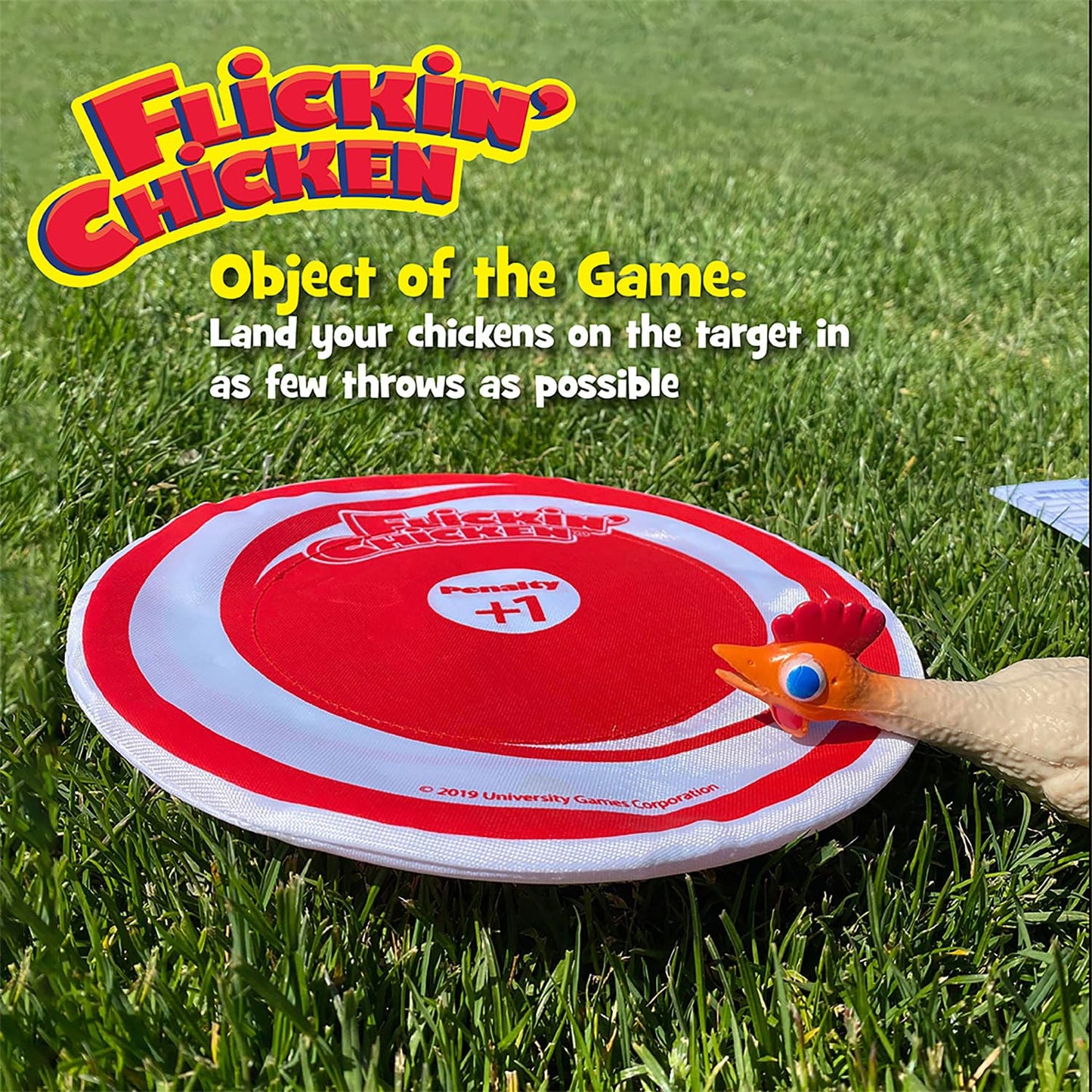 University Games Flickin Chicken Indoor/Outdoor Toss Game, 26.81 cu in, Cardboard, Ages 6+, 2+ Players, Model 01057