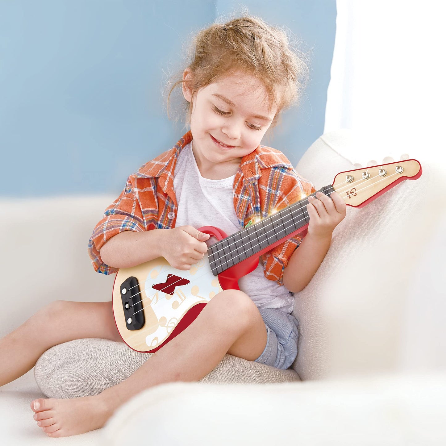Hape Learn With Lights Electronic Ukulele Red | Leaning And Band Mode | Musical Instrument