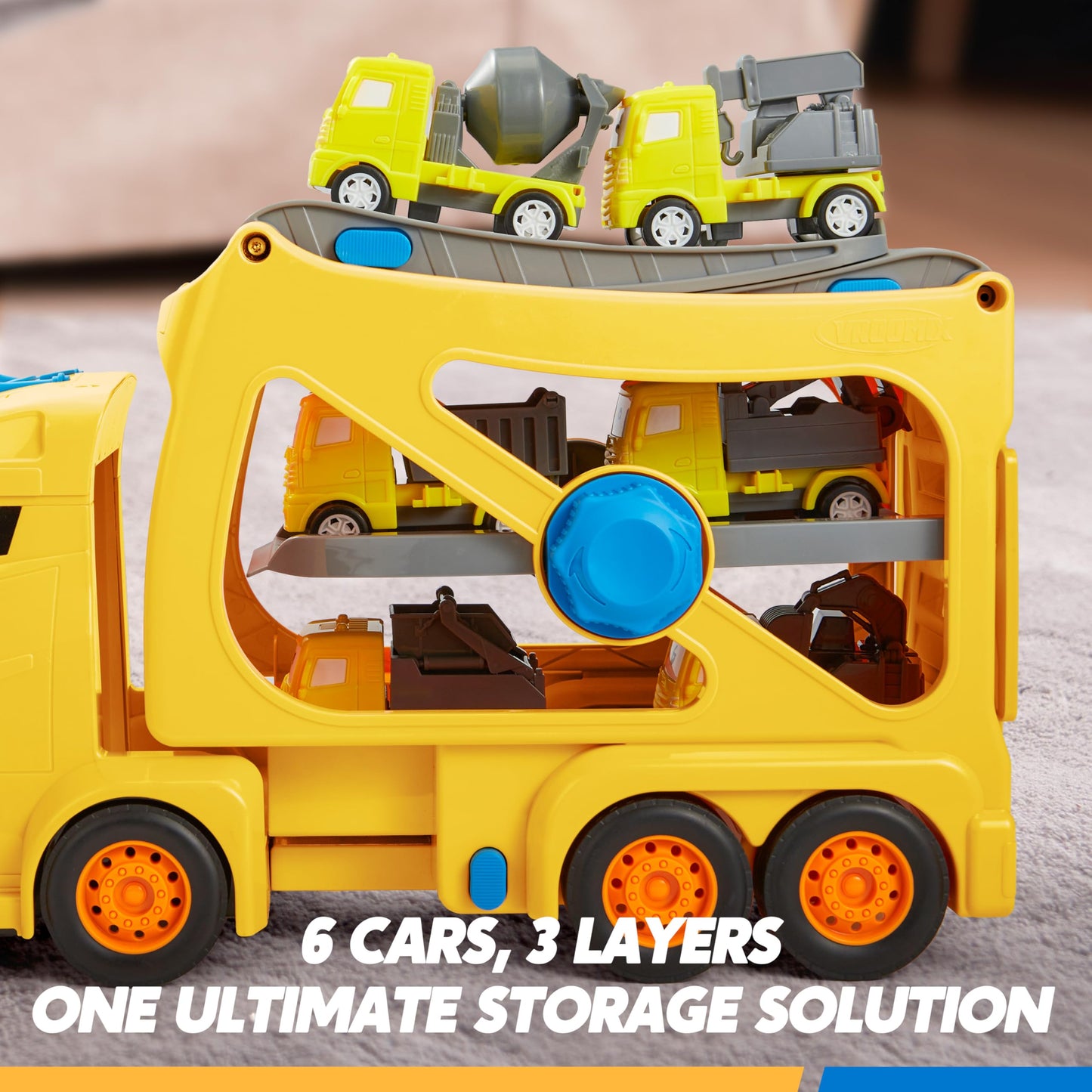 VROOMIX 3-Layer Extra Large Construction Truck Toys for Boy Girls, 7-in-1 Big Transport Vehicle Carrier Truck with Directional T