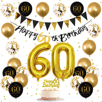 Jobkoo 60Th Birthday Decorations, Black Gold 60Th Birthday Party Decoration For Men Women Golden Black Birthday Balloons 60Th Ca