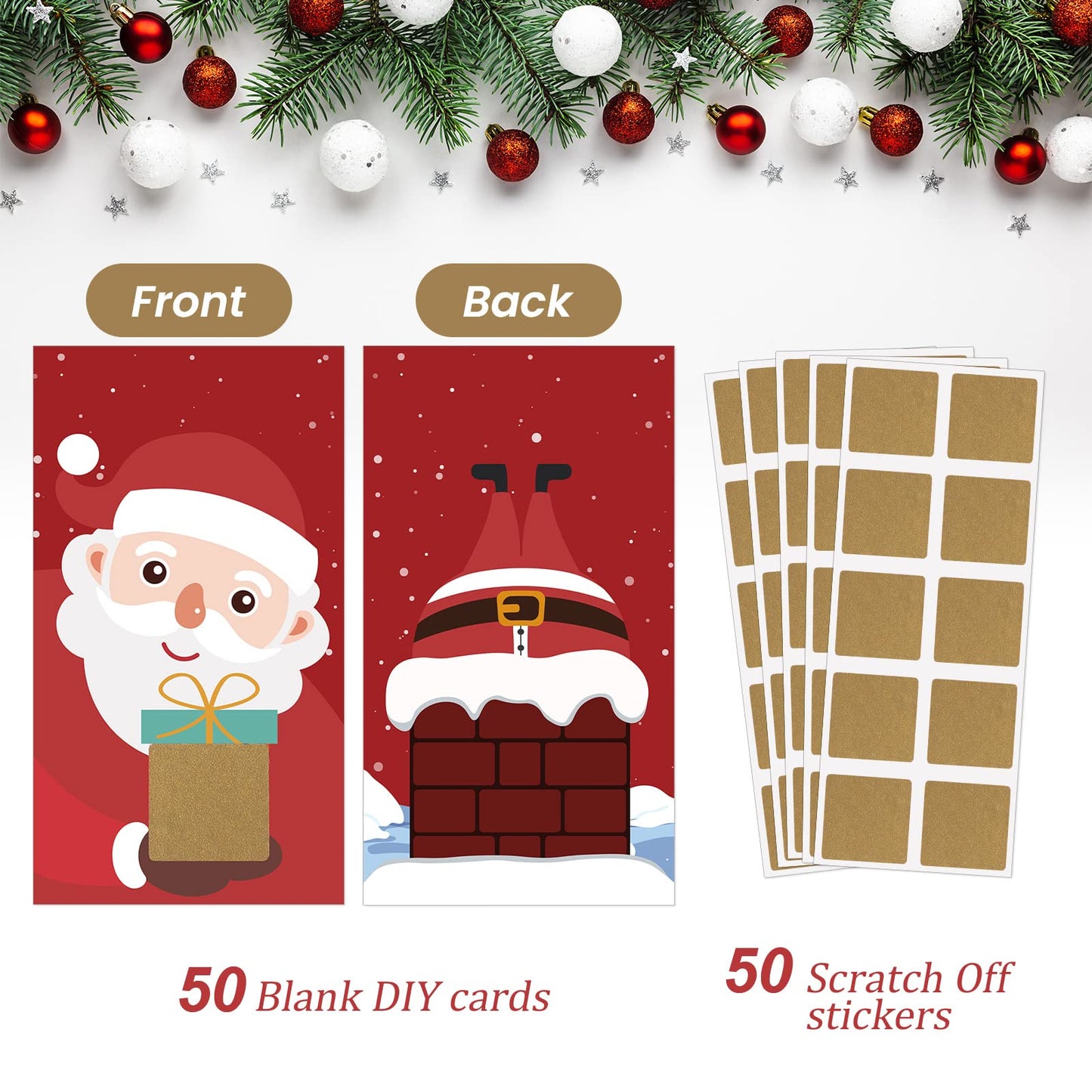 Outus 50 Pieces Christmas Scratch Off Cards Stickers Christmas Hawaii Party Games Vouchers Festive Raffle Tickets Holiday Business Prize Drawings For Kids Adults Families Events Groups (Gift Box)