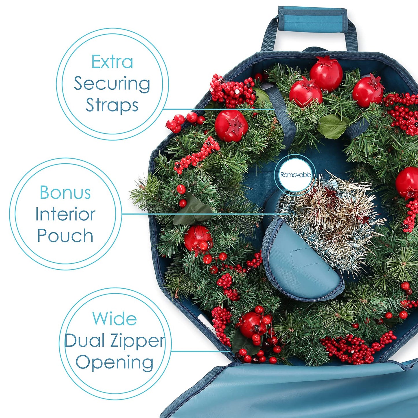 Hearth & Harbor Wreath Storage Container - 30" Hard Shell Bag with Dual Zipper & Handles - Blue - Model VDS-HHHS12-30