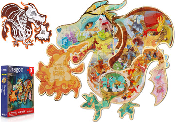 Has Floor Puzzles For Kids Ages 4-8, Fire-Breathing Dragon Shape Double-Sided Puzzle, 48 Piece Large Children Jigsaw Puzzle For 