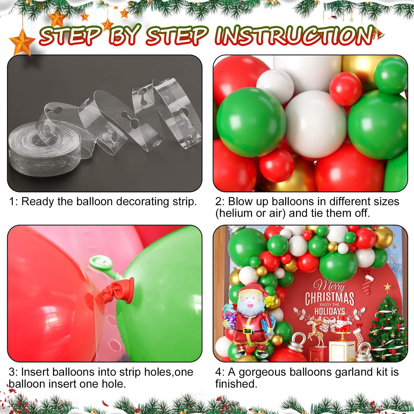 Christmas Balloon Arch Kit, Xmas Red Gold White Green Balloons Christmas Balloon Garland Arch Kit With Bell Balloons 40 Inch San