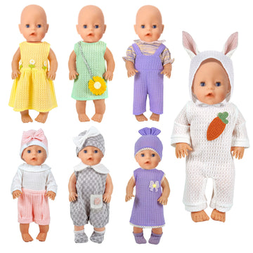 Baby Doll Clothes,14-18 Inch Doll Accessories Dress With Hats Socks Outfits Fits For 43Cm New Born/15 Inch Bitty/16 Inch Baby Dolls(7 Set )