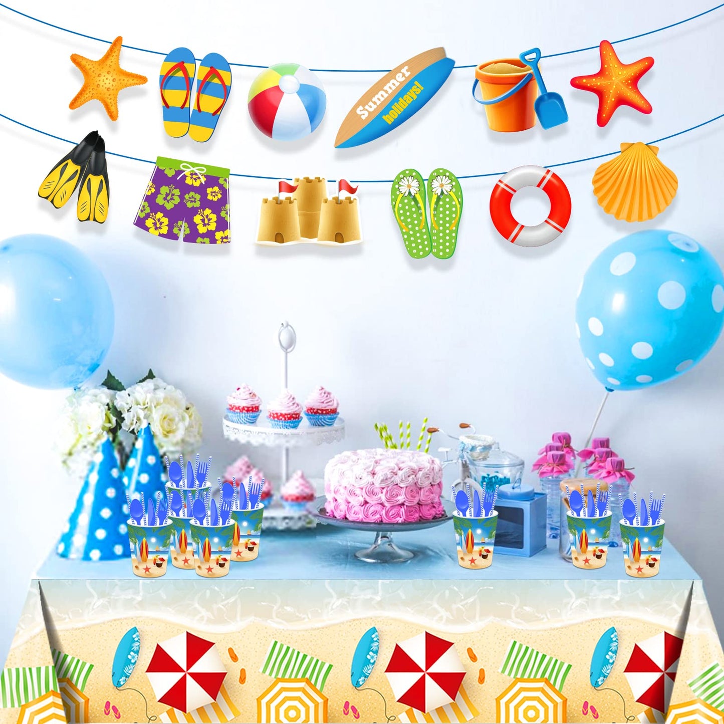 Lide Road 2 Pcs Summer Beach Tablecloth Hawaiian Decorations Disposable Plastic Pool Tablecloth Table Cover for Picnic Beach The