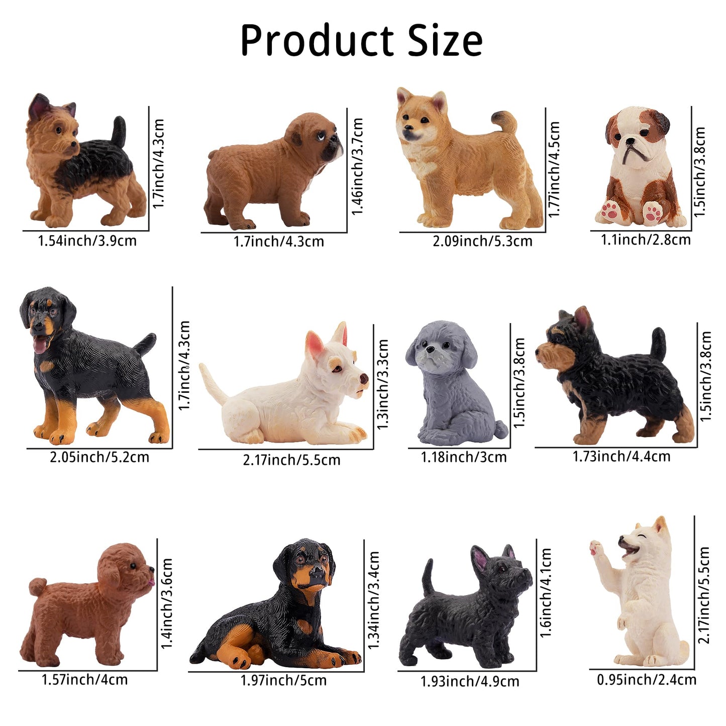 Eyscota 12Pcs Dog Figurines, Realistic Plastic Puppy Figurines, Hand Painted Emulational Tiny Dogs Animals Toy, Dog Cake Topper