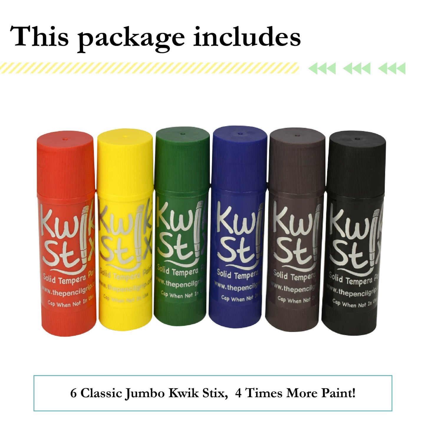 The Pencil Grip Kwik Stix Tempera Paints, Jumbo Tempera Paint Pens, 4 Times More Paint, Super Quick Drying, 6 Classic Colors- TP