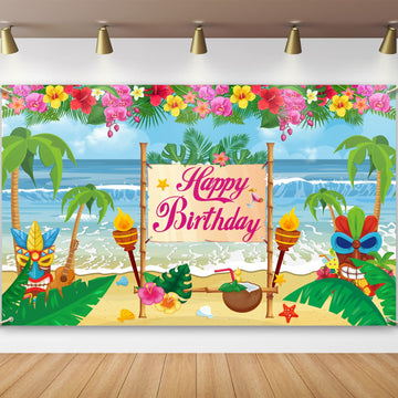 Summer Hawaiian Birthday Backdrop For Hawaiian Luau Party Decorations Hawaiian Aloha Beach Banner For Aloha Luau Birthday Party Supplies Photo Booth Props Banner