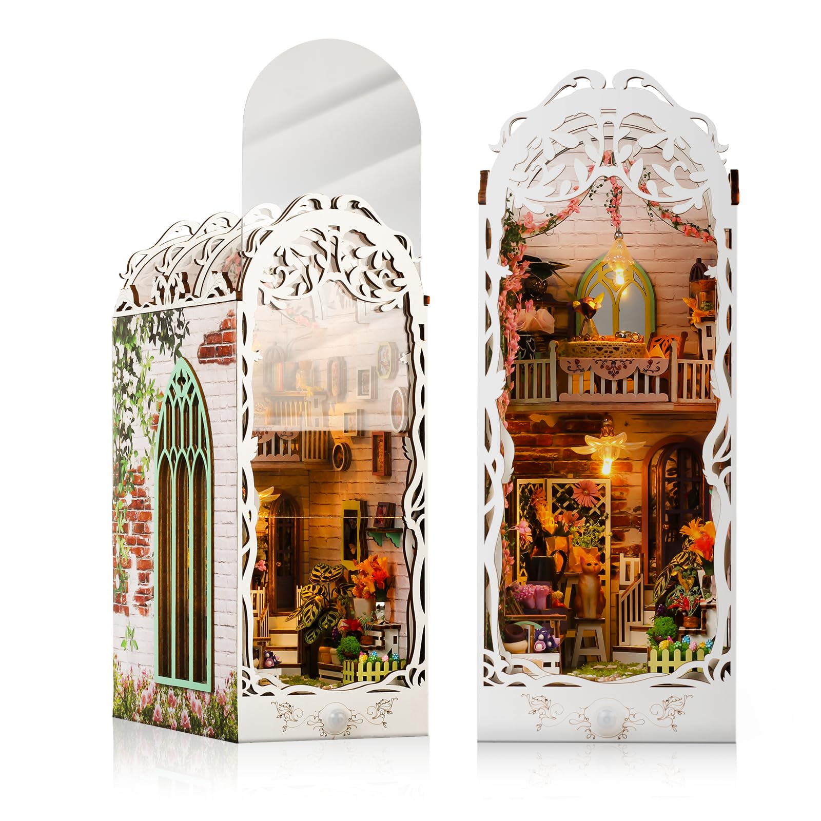 Muyolo Book Nook Kit, 169Pcs 3D Garden House With Dust Cover Diy Booknooks Diorama With Led, Wooden Puzzle Booknook Miniature Ho