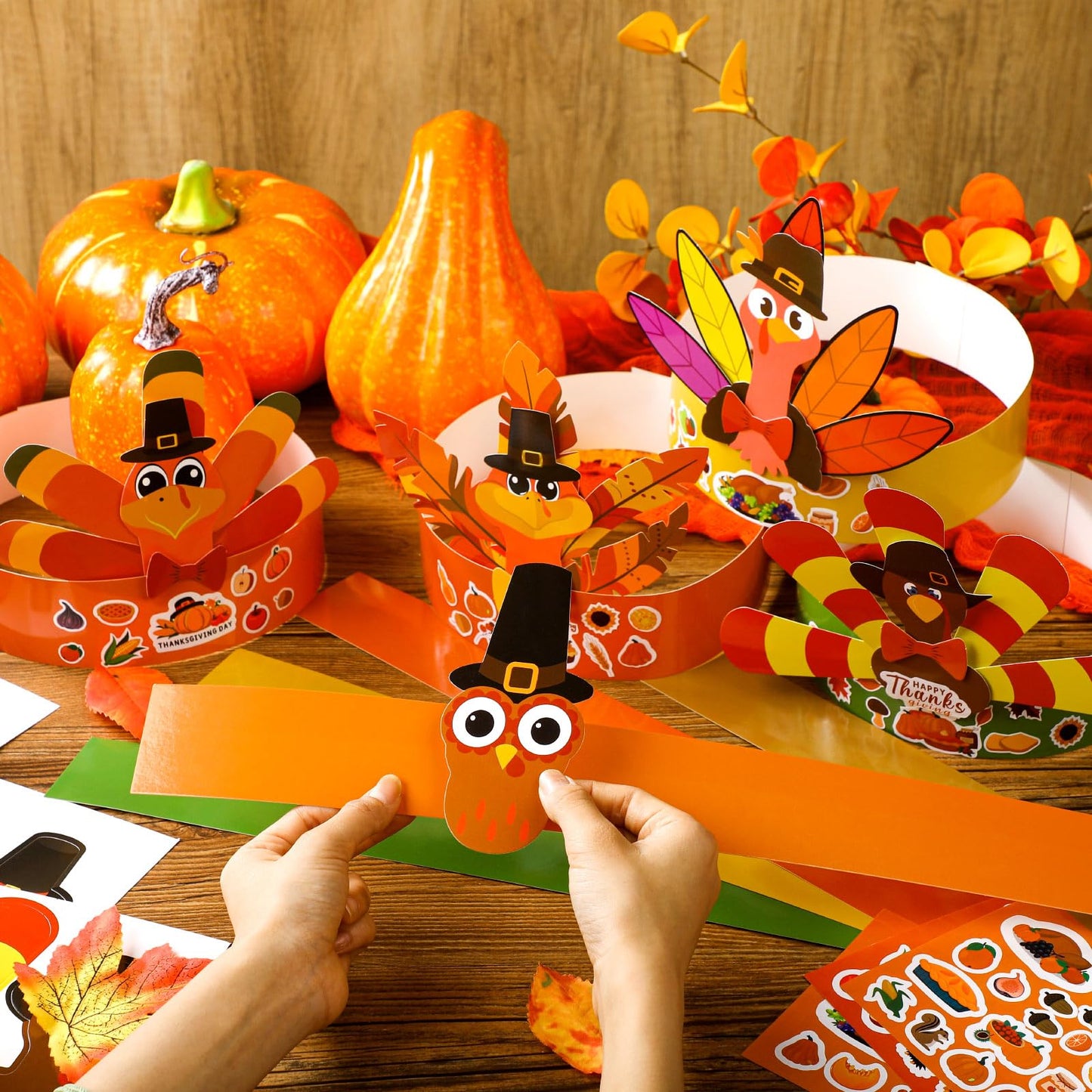 Shyyween 48 Sets Thanksgiving Turkey Craft Kits Fall Thanksgiving Headbands Ornaments Decorations Art Sets DIY Autumn Make a Tur