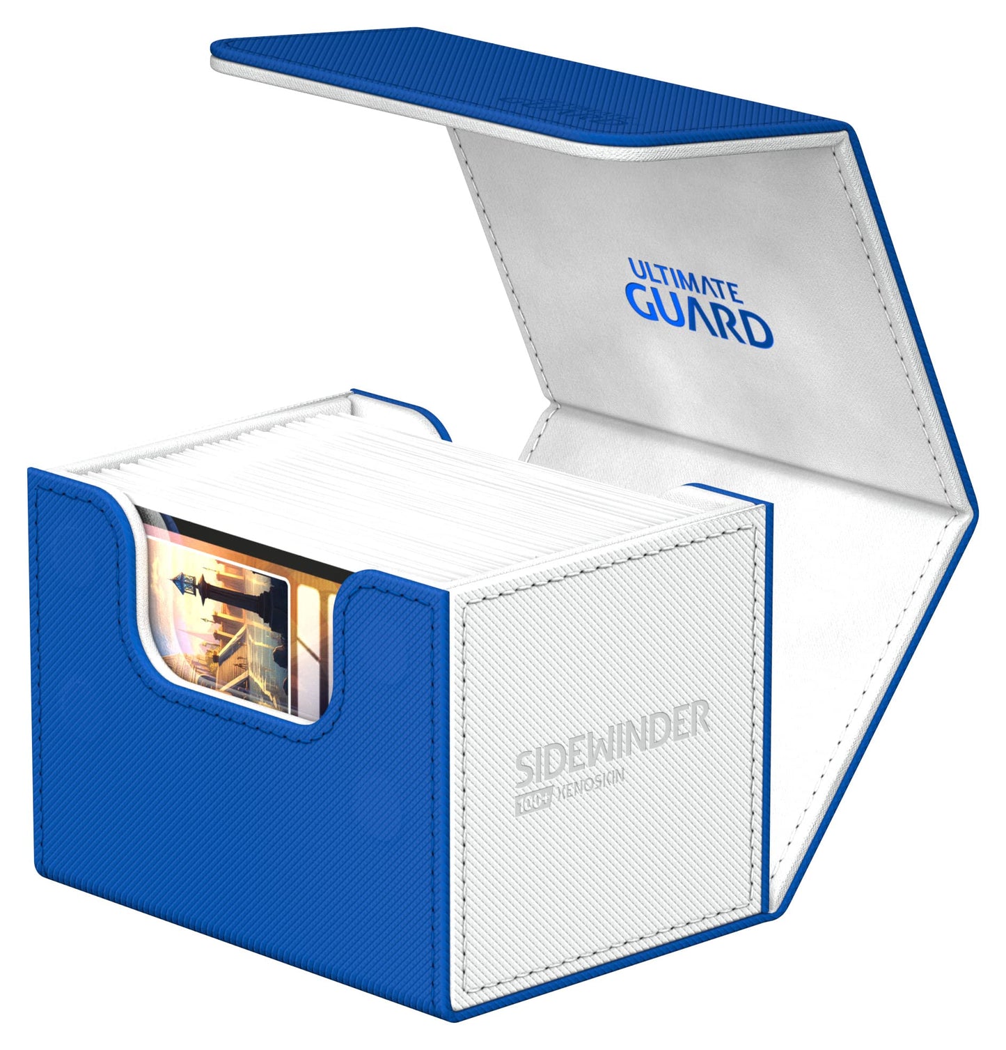 Ultimate Guard Sidewinder Synergy 100+, Deck Box For 100 Double-Sleeved Tcg Cards, Blue/White, Magnetic Closure & Microfiber Inner Lining