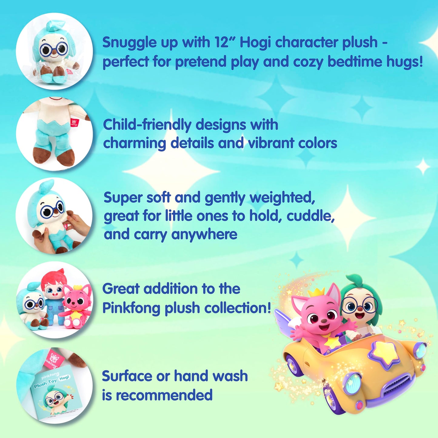 Pinkfong Hogi Plush Toy - 12 Mint Stuffed Doll, Interactive Plush for Toddlers, Perfect Gift for Boys & Girls