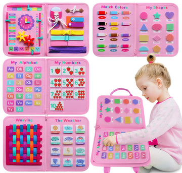 Craftstory Toddler Busy Board - Montessori Toys For 3 Year Old Girls Birthday, 8 In 1 Sensory Educational Learning Busy Books Fo