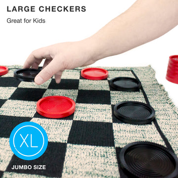 Brybelly Large Checkers Set - Giant Checkers Game For Indoor/Outdoor - Jumbo Classic Board Games For Friends And Family - 3-In-1